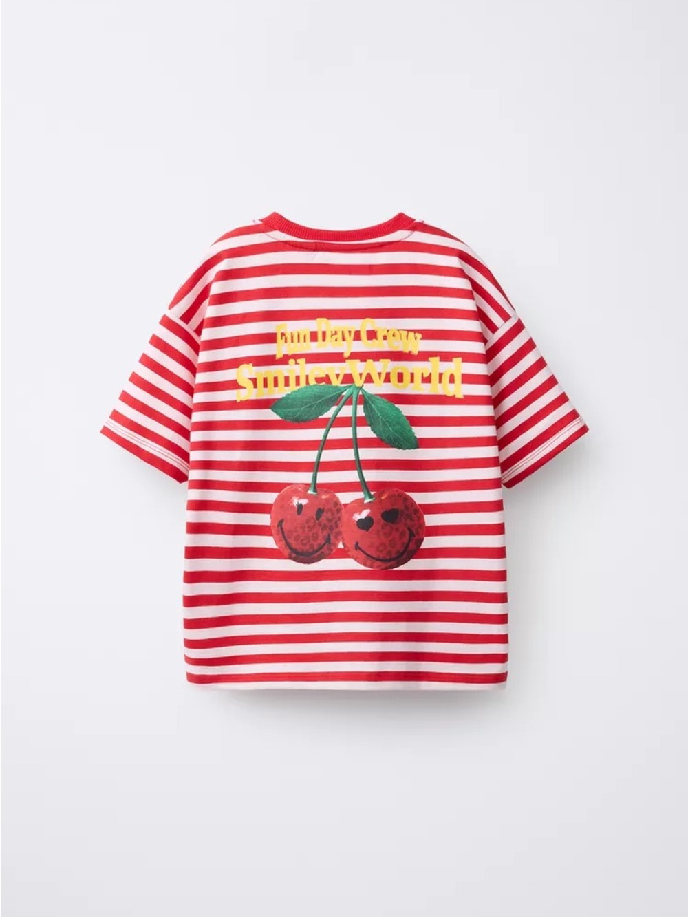 Zara Red & White Striped Tee with Cherry Print